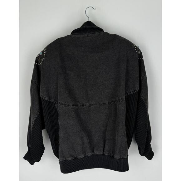 IB Sport Vintage Black Denim Sweater Jacket Aztec Turquoise Womens Large - Picture 5 of 16